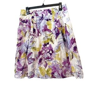 Christopher &‎ Banks Purple and Green Floral Lined A-Line Cotton Skirt Size 10